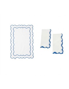 Set de 4 Individual y Servilleta Ondulado Yvory/Blue