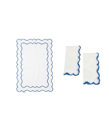 Set de 4 Individual y Servilleta Ondulado Yvory/Blue