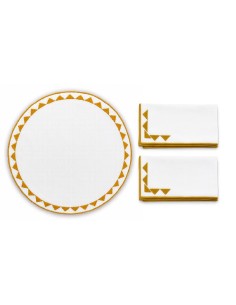 Set de 6 Individual y Servilleta Blanco con Mostaz