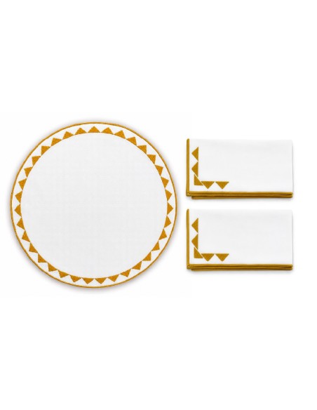 Set de 6 Individual y Servilleta Blanco con Mostaz