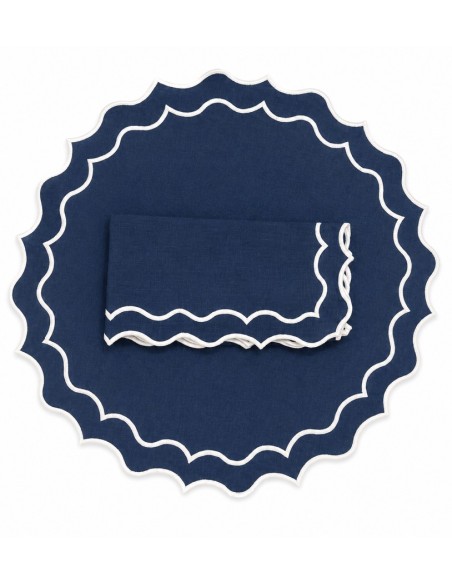 Set de 6 Individual y Servilleta Azul/blanco