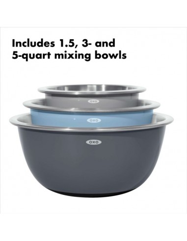 Set de 3 Bowls para Mezclar de Acero Inoxidable