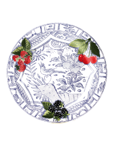 Set de 4 Platos Llanos Oiseau Bleu Fruits