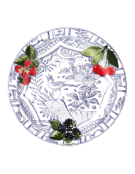 Set de 4 Platos Llanos Oiseau Bleu Fruits