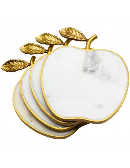 Set de 4 Portavasos de Manzana Mármol Blanco