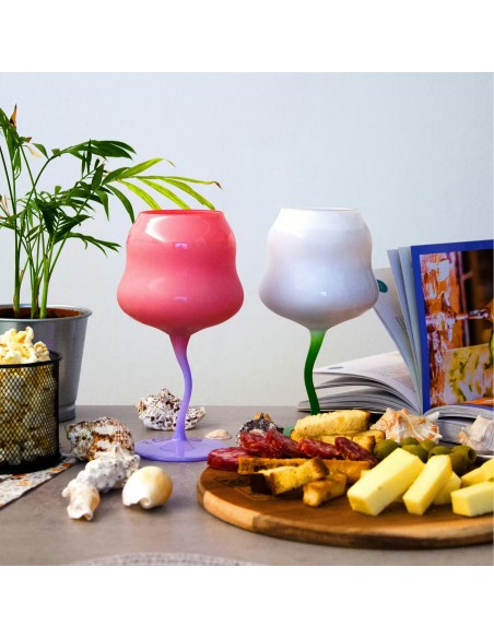 Set de 2 Copas de Cocktail Blanco/Verde & Rosa/Púrpura